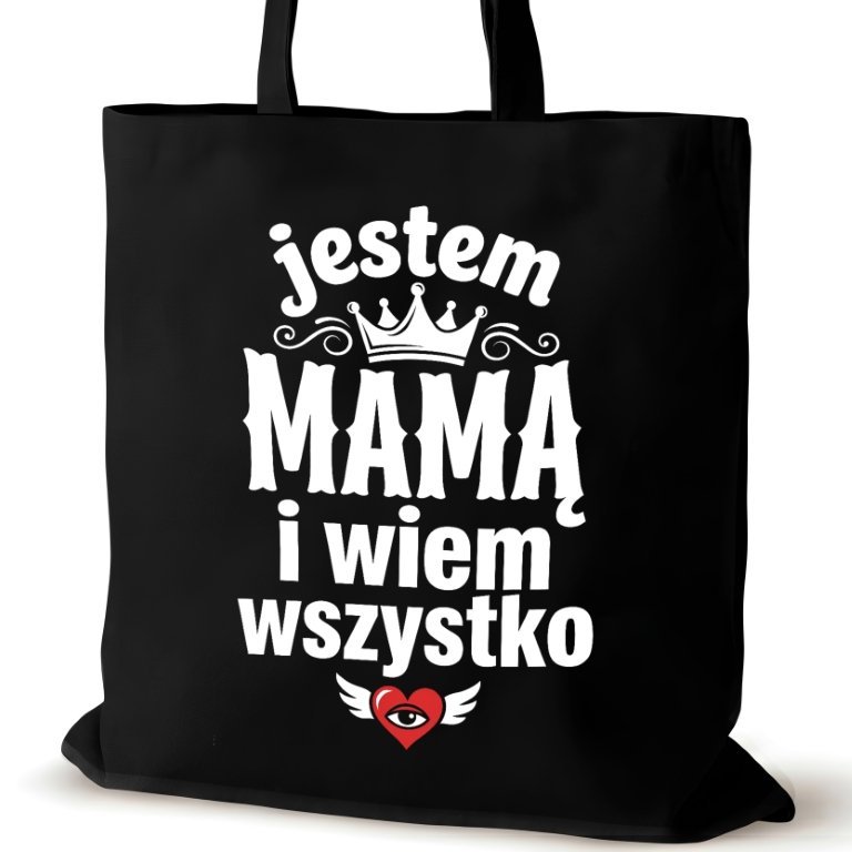 Torba bawełniana czarna dla MAMY na ramię śmieszna walentynki duża