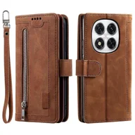 Portfele - Do Xiaomi Redmi Note 14 Pro 4G Etui na telefon ze skóry PU z portfelem na zamek błyskawiczny 9 miejsc na karty - brązowe Wielobarwny Brown - miniaturka - grafika 1