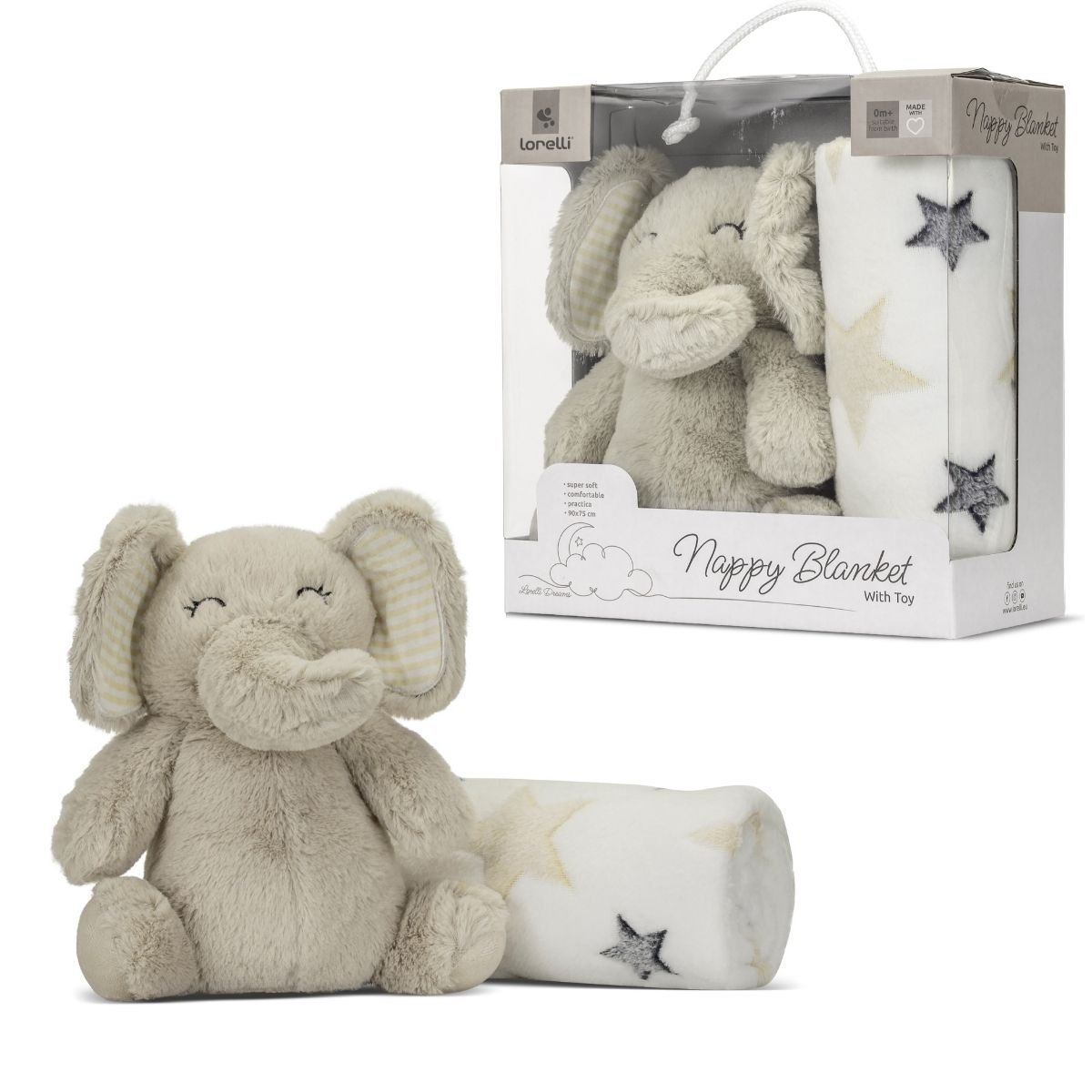 MIĘKKI KOCYK Z MASKOTKĄ 90X75 CM DLA NIEMOWLAKA PREZENT BABY SHOWER