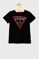 Koszulki dla chłopców - Guess T-shirt bawełniany dziecięcy kolor czarny z nadrukiem - miniaturka - grafika 1
