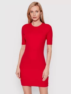 Sukienki - 4F Sukienka dzianinowa H4L22-SUDD012 Czerwony Slim Fit - grafika 1