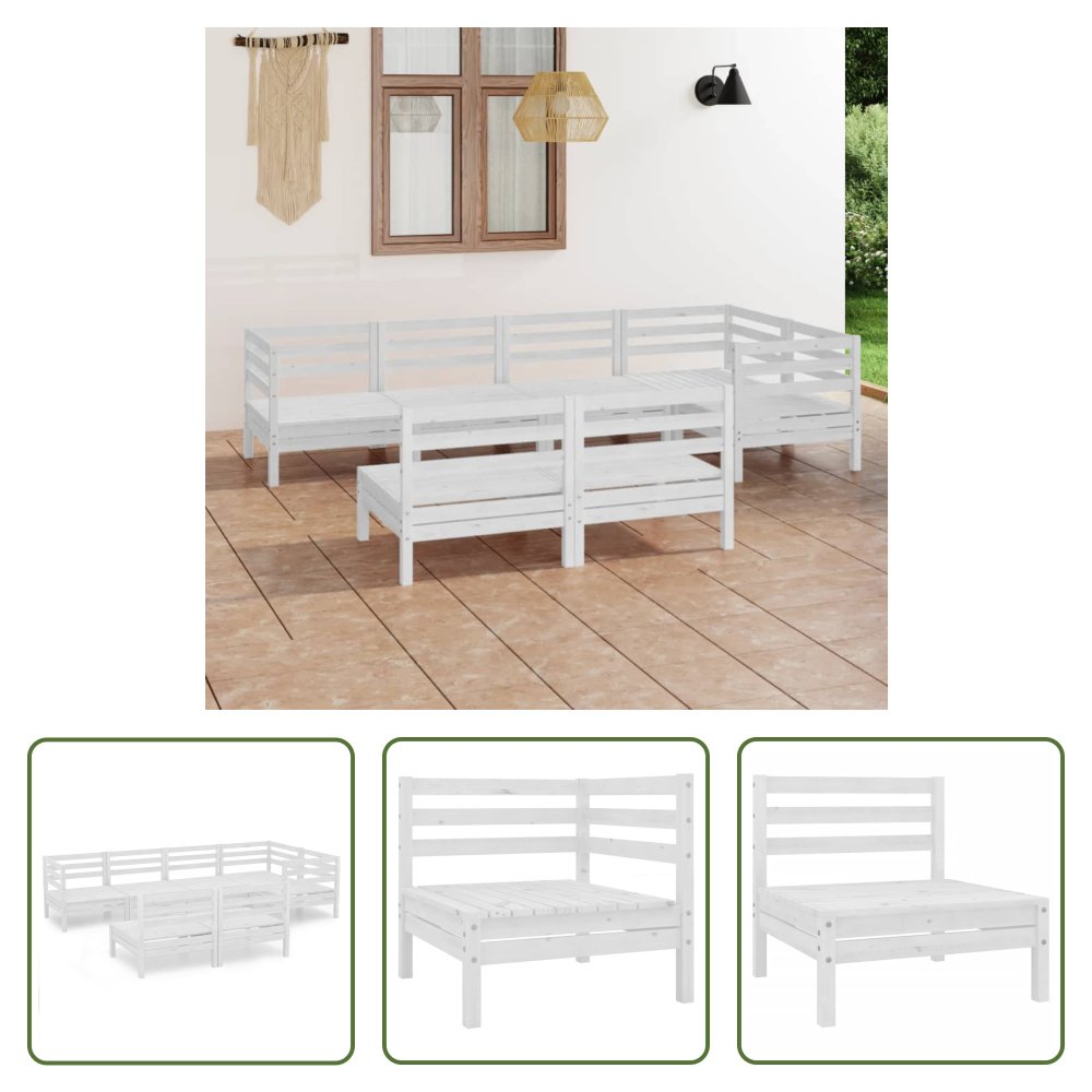 The Living Store 7-częściowy zestaw wypoczynkowy do ogrodu z litego drewna sosnowego w kolorze białym