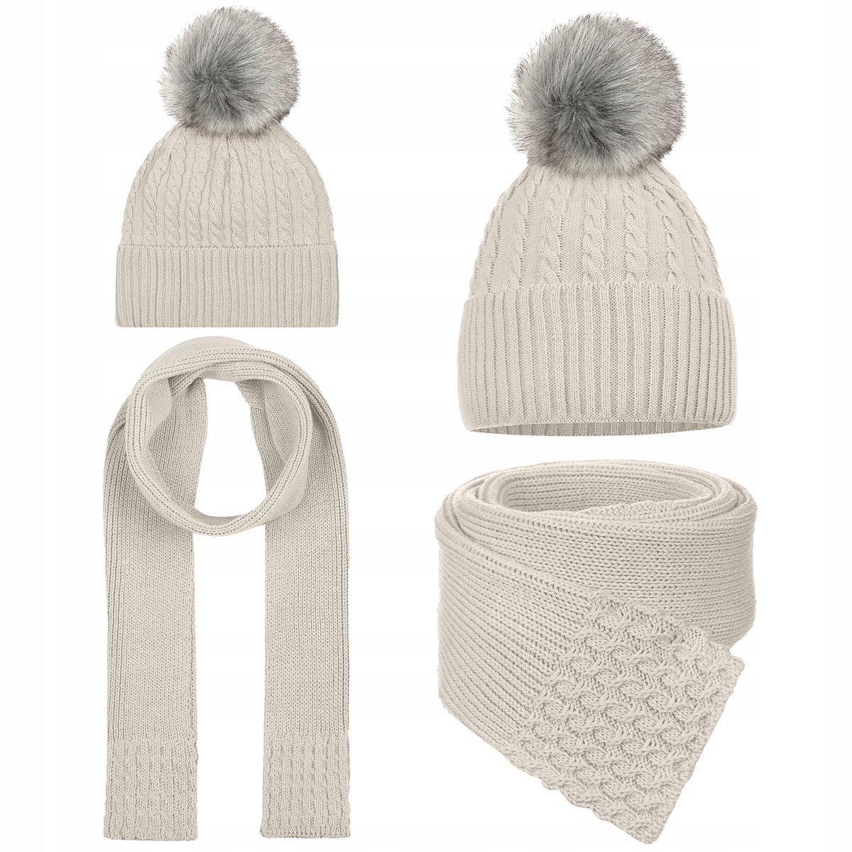 Zimowy Komplet Dziecięcy Jesienny Czapka Z Polarem Szalik 44/50 Beż Beżowy