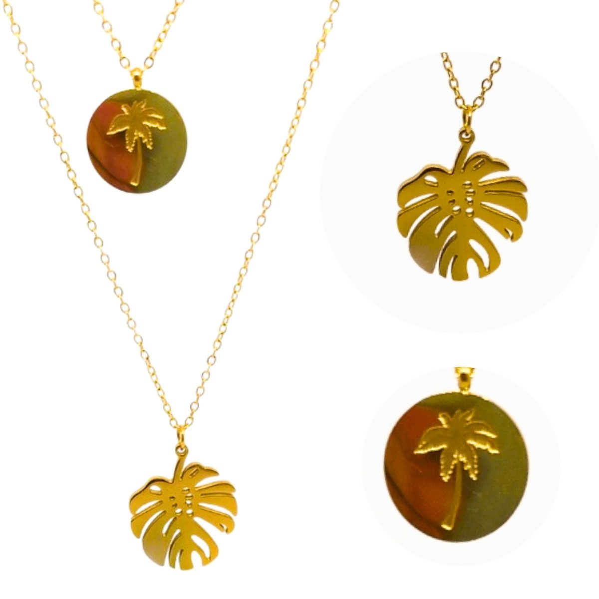 Celebrytka podwójna - monstera - pozłacana stal chirurgiczna