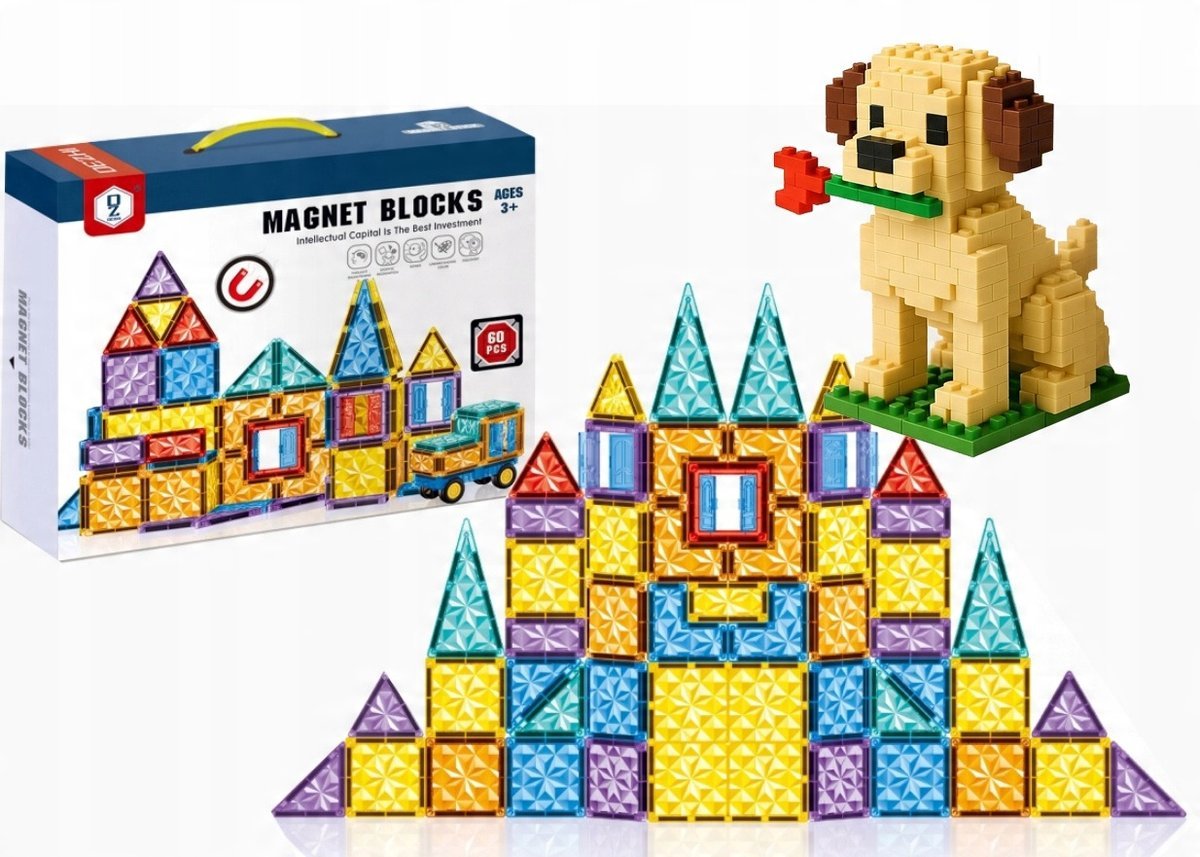 KLOCKI MAGNETYCZNE 60el KREATYWNE KONSTRUKCYJNE EDUKACYJNE 149A