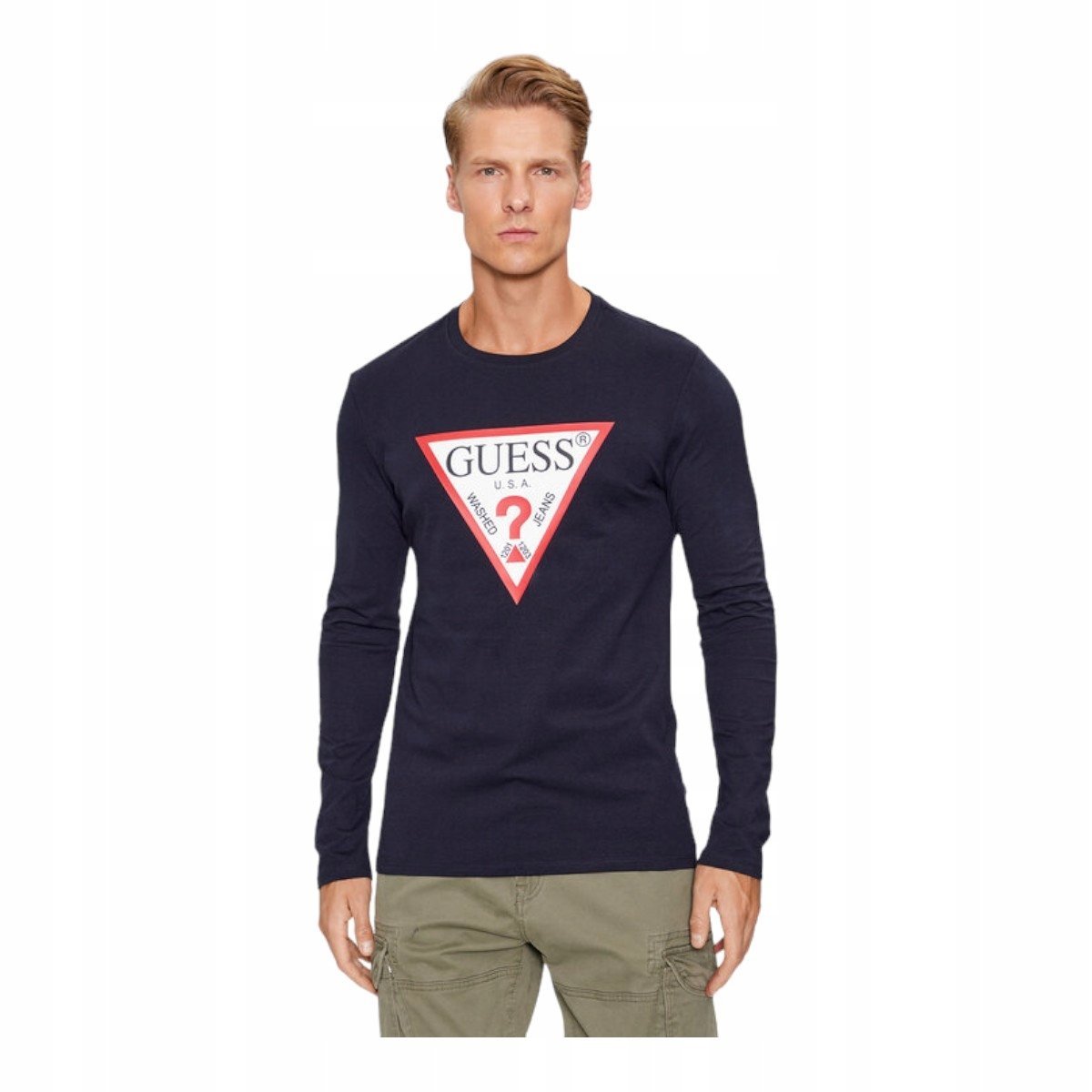 Guess Koszulka Męska Z Długim Rękawem Cn Ls Original Logo Granatowa R.Xl