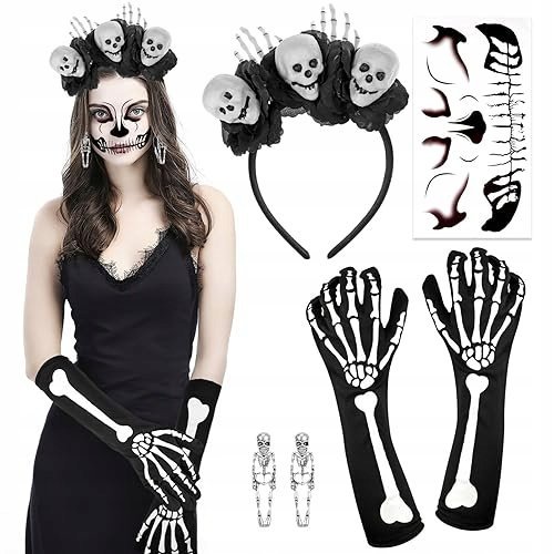 Opaska na głowę róża welon tatuaż na twarz Day of the Dead kostium