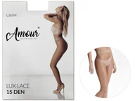 Rajstopy - Rajstopy biodrówki z koronką w pasie na silikonie 15 den LUX LACE 3 Beige - miniaturka - grafika 1