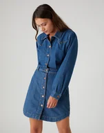 Sukienki - SUKIENKA JEANSOWA WRANGLER PUFF SLEEVE WESTERN MID INDIGO W9P4LLX8E 112132455 - Wrangler - miniaturka - grafika 1