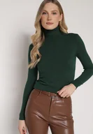 Swetry damskie - Ciemnozielony Klasyczny Golf z Bawełną Reilisea - miniaturka - grafika 1