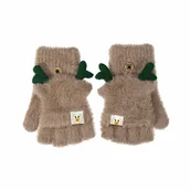 Rękawiczki - Rękawiczki młodzieżowe z klapką reniferki beżowe - miniaturka - grafika 1