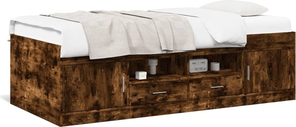 Łóżko dzienne z szufladami dąb wędzony 90x200 cm materiał drewnopochodny