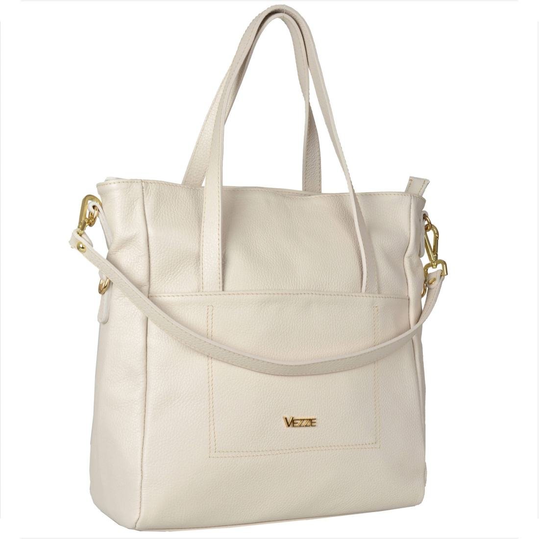 VEZZE Torba shopper jasny beż ze skóry naturalnej XL