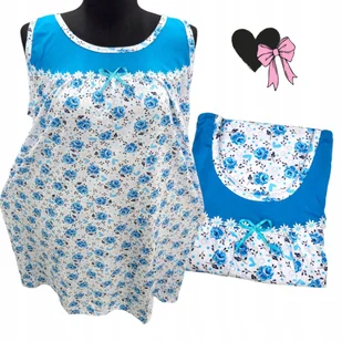 BAWEŁNA KOSZULA NOCNA na ramiączkach piękna róża prezent błękit 48 50 4XL - Bielizna nocna - miniaturka - grafika 1