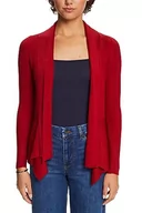 Swetry damskie - ESPRIT Z recyklingu: prążkowany kardigan ze spiczastym obszyciem, 610/Dark Red, XXS - miniaturka - grafika 1