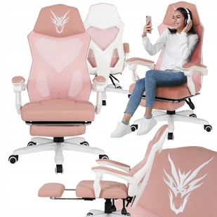 Fotel Gamingowy Obrotowy Różowy Krzesło Obrotowe Gracza z Podnóżkiem BING - Fotele gamingowe - miniaturka - grafika 1