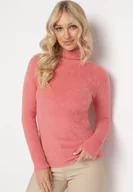 Swetry damskie - Różowy Elastyczny Golf z Puszystej Tkaniny z Wełną Doulcet - miniaturka - grafika 1