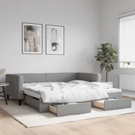 Sofy i kanapy - vidaXL Sofa rozsuwana z szufladami, jasnoszara, 100x200 cm, tkanina - miniaturka - grafika 1