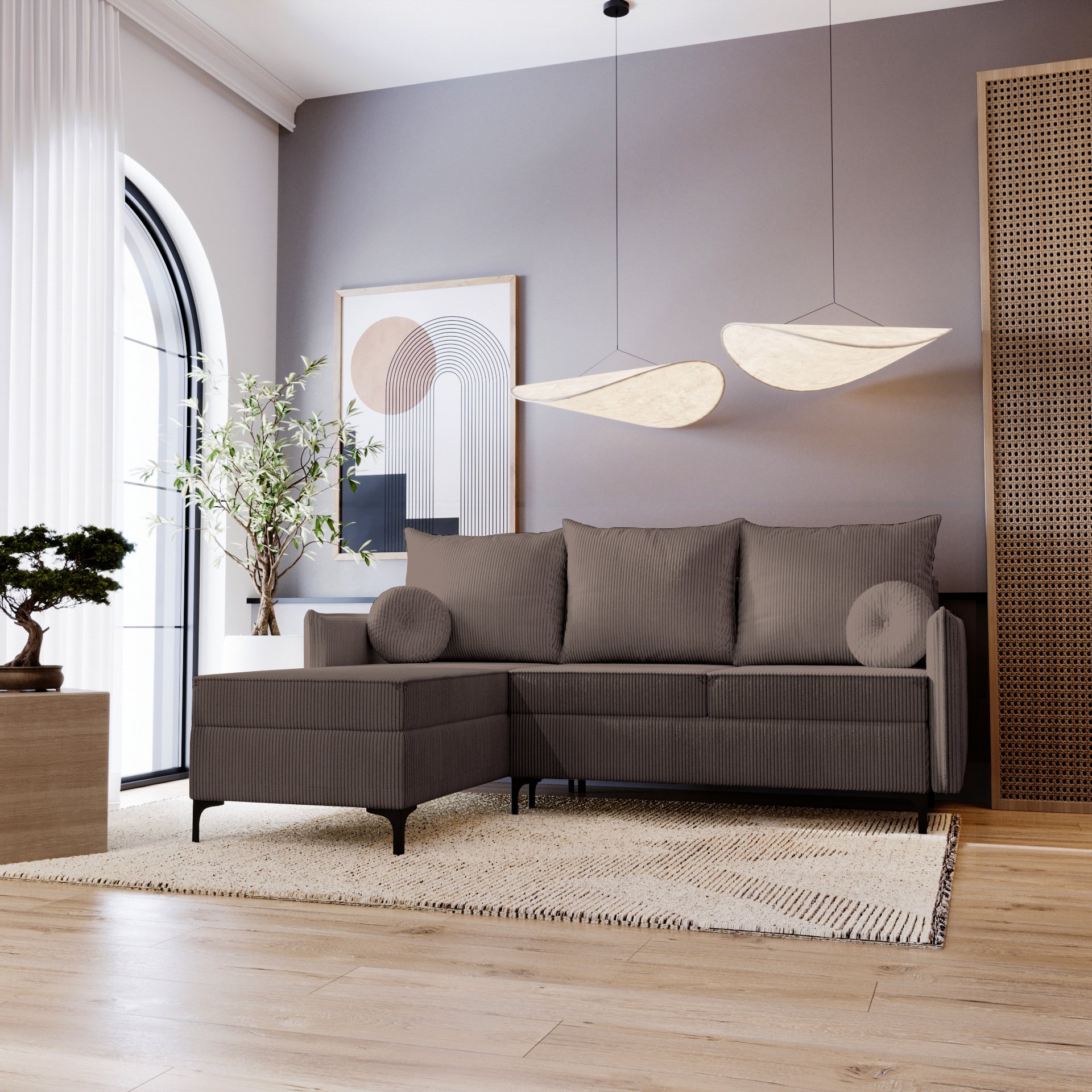 Narożnik w kształcie litery L Lion - Sofa do salonu z funkcją spania i podstawą łóżka - Lewy - Brązowy & Poso 04