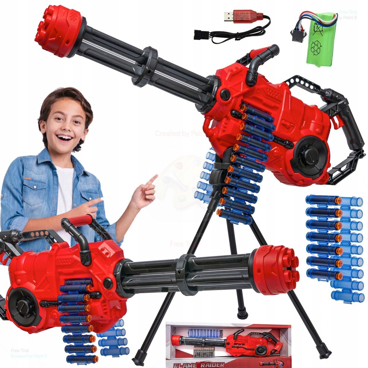 Minigun Automatyczny Obrotowy Na Strzałki Trójnóg 40 Strzaek Duży Magazynek