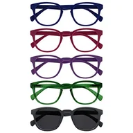 Okulary przeciwsłoneczne - OPULIZE Pop 5-pak okularów do czytania z czytnikiem słońca retro niebieski różowy fioletowy zielony szary męskie damskie RRRRS2-34567 +2,00 - miniaturka - grafika 1