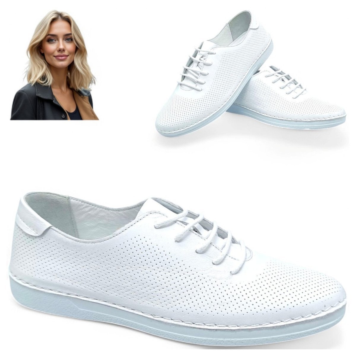 Półbuty Damskie Skórzane Loretta Vitale 228 Ażurowe Białe Sznurowane 39