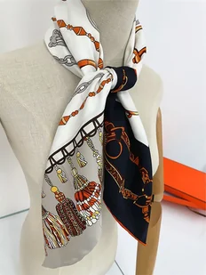 SZAL SZALIK jedwab Apaszka chusta czarny biały - Apaszki i szaliki damskie - miniaturka - grafika 1