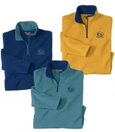 Bluzy męskie - Zestaw 3 swetrów z mikropolaru Sport Mountain Mężczyzna Atlas For Men - Kolor : Niebieski - Rozmiar : 5XL - miniaturka - grafika 1