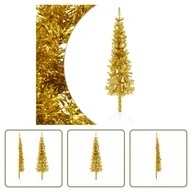 Choinki - The Living Store Sztuczna pół choinka ze stojakiem Slim Gold 120 cm - miniaturka - grafika 1