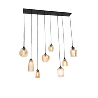 Lampy sufitowe - QAZQA Lampa wisząca Art Deco czarna z bursztynowym szkłem 8 lamp - Hanne - miniaturka - grafika 1