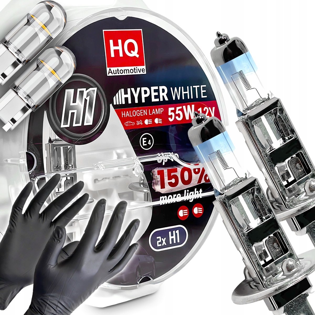 Żarówki H1 Hq Automotive +150% Więcej Światła Hyper White + W5W Led Clear