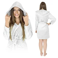 Szlafroki damskie - ELEGANCKI PLUSZOWAY SZLAFROK DAMSKI KIESZENIE KAPTUR PREZENT CIEP��Y XL - miniaturka - grafika 1