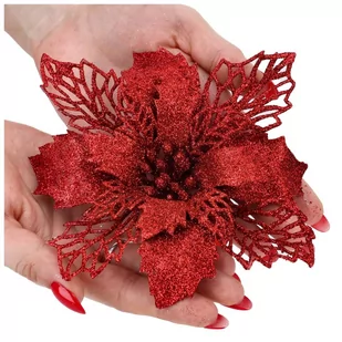 Gwiazda Betlejemska Poinsecja Brokatowa Czerwona - Ozdoby bożonarodzeniowe - miniaturka - grafika 1