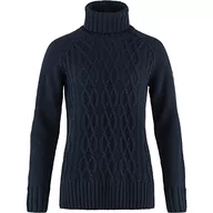Swetry damskie - Fjällräven Damski sweter Övik z kablem Knit Roller Neck W, ciemnoniebieski, L, granatowy, L - miniaturka - grafika 1