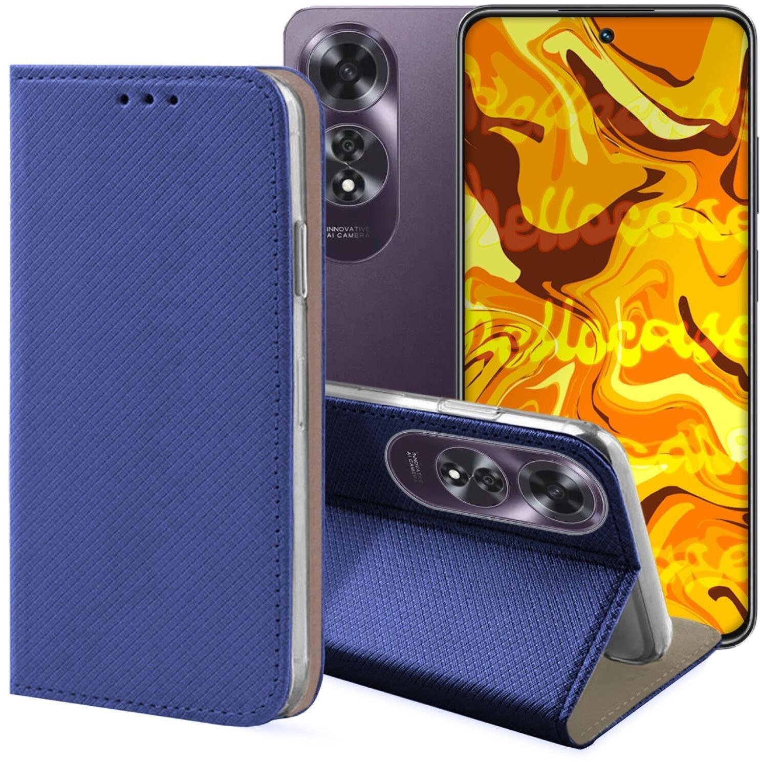 Hello Case Etui z Klapką Do Oppo A60 4G Granatowe, Magnetyczne, Zamykane, Ochronne