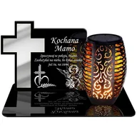 Lampiony i znicze - ZNICZ SOLARNY LED WIECZNY PODSTAWKA NA CMENTARZ GRÓB Krzyż EFEKT PŁOMIENIA DLA MAMY - miniaturka - grafika 1