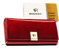Portfele - Duży portfel damski skórzany ROVICKY czerwony lakierowany rozbudowany rfid stop na karty - miniaturka - grafika 1