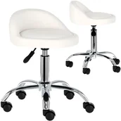 Krzesła i taborety kosmetyczne - Taboret kosmetyczny fryzjerski z oparciem biały krzesło obrotowe hoker SPA mobilny - miniaturka - grafika 1