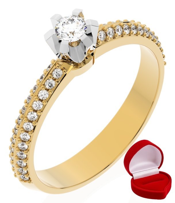 ZŁOTY PIERŚCIONEK ZARĘCZYNOWY 585 14k DIAMENT LAB BRYLANT 0,09 ct R10