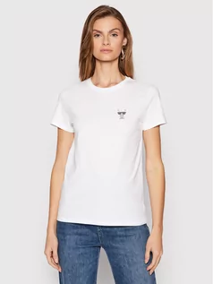 Koszulki i topy damskie - Karl Lagerfeld LAGERFELD T-Shirt Ikonik Mini Choupette Rhinestone 216W1730 Biały Regular Fit - grafika 1