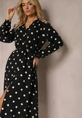 Sukienki - Czarna Wiskozowa Sukienka o Koszulowym Fasonie w Kropki z Paskiem i Kieszeniami Liliea - miniaturka - grafika 1