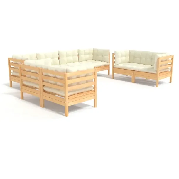 Zestaw wypoczynkowy ogrodowy z litego drewna sosnowego, kremowy, 63,5 x 63,
