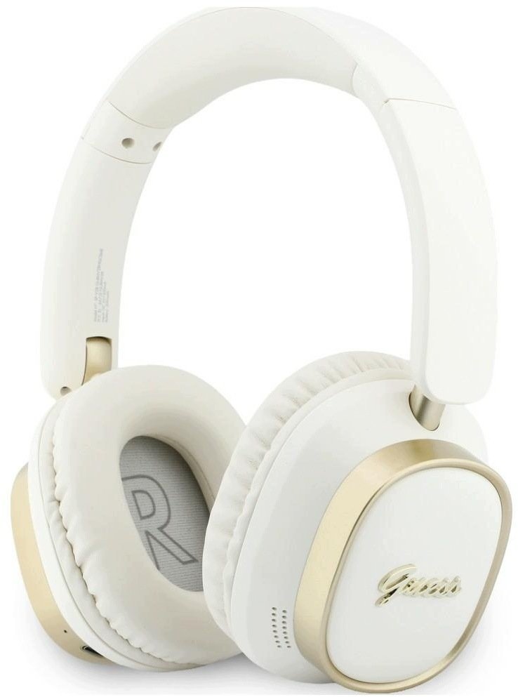 Guess Nauszne Bluetooth ENC Rectangle Metal Script biały