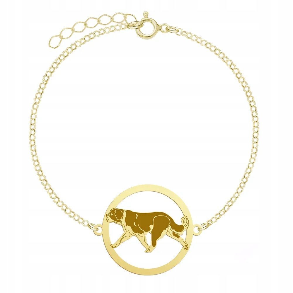 Bransoletka Złota z psem Saint Bernard Dog 925 Prezent GRAWER GRATIS