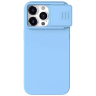 Etui i futerały do telefonów - Silikonowe etui Nillkin CamShield Silky Silicone Case do iPhone 15 Pro z osłoną na aparat - niebieski - miniaturka - grafika 1