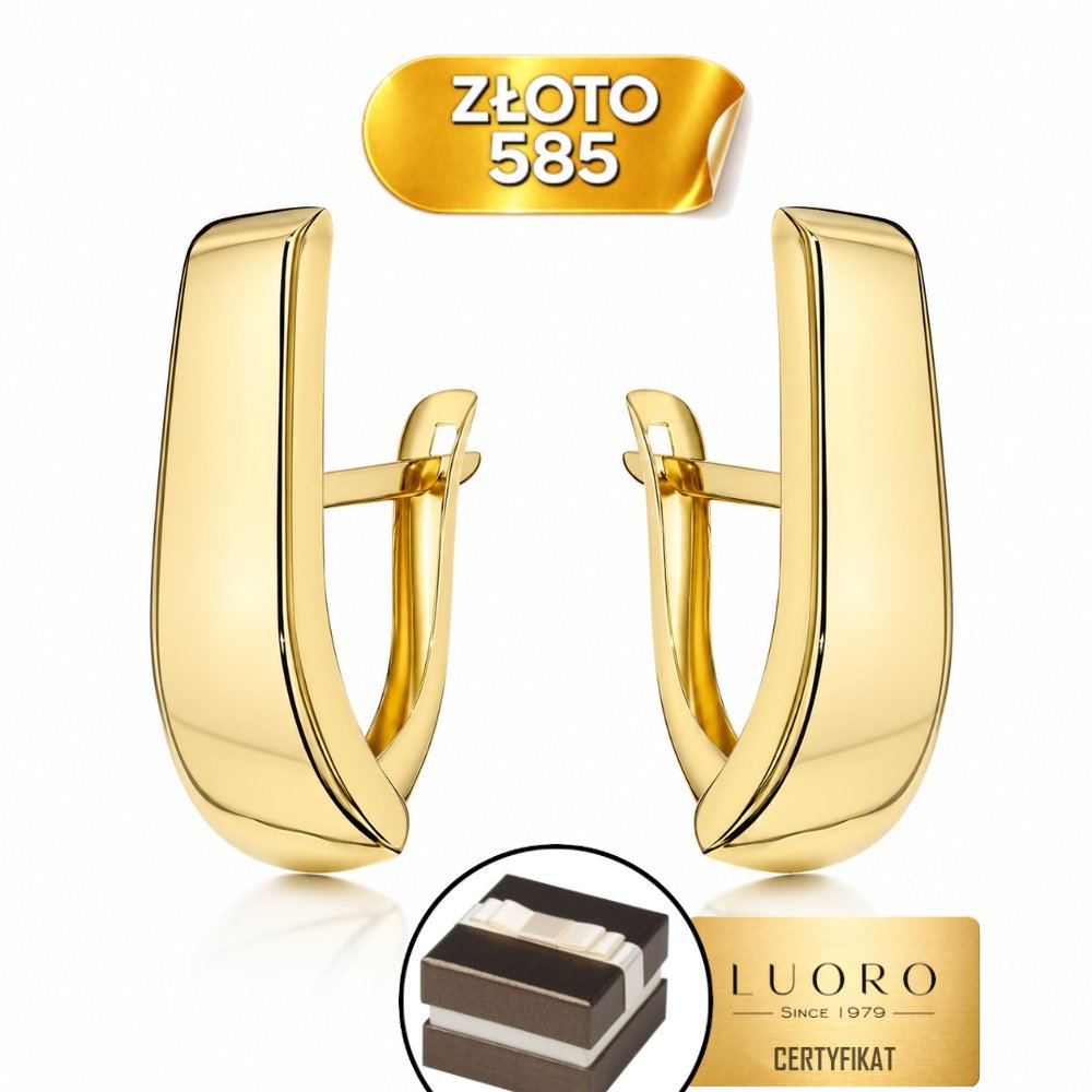KOLCZYKI ZŁOTE 585 14K PROSTOKĄTY WYDŁUŻONE GŁADKIE ELEGANCKIE