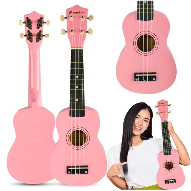 Ukulele Dla Dzieci Sopranowe Drewniane Edukacyjne Do Nauki Gry Różowe