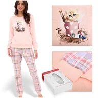 Piżamy damskie - CORNETTE Pi��ama Damska PAINT 671/375 Bawe��niana R����owa Kotek Rozmiar XXL - miniaturka - grafika 1