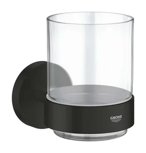 Grohe QuickFix Start - Szklanka na szczoteczkę i pastę, z uchwytem, szkło/czarny mat 411942430 - Wieszaki łazienkowe - miniaturka - grafika 1