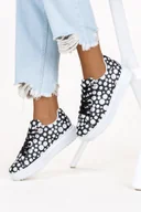 Trampki damskie - Czarne sneakersy na platformie damskie buty sportowe sznurowane w groszki Casu SX81 - miniaturka - grafika 1